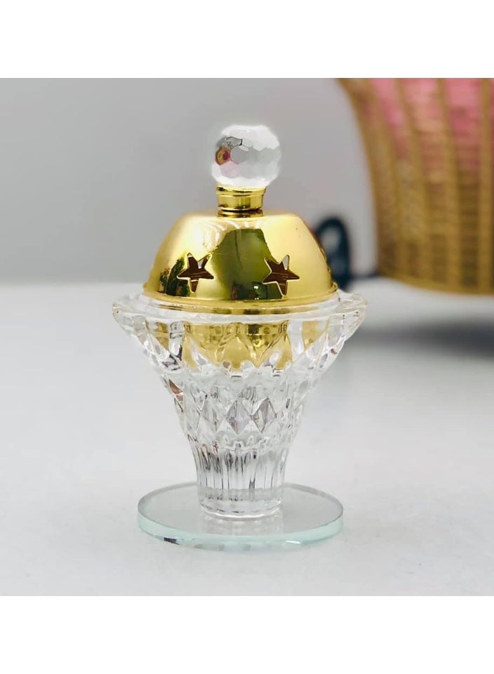 مبخرة كريستالية فاخرة، مصنوعة بجودة عالية وتفاصيل ذهبية أنيقة. تتميز بغطاء مزخرف حامل بخور عربي مزخرف - Image 1